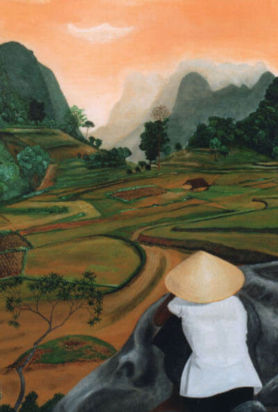 Peinture d'un champ de riz